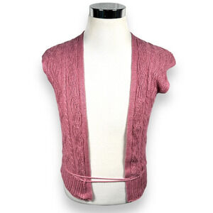 Inis Meain Sweater Vest Women's Medium Pink 100% Linen Open Front Tie Cap Sleeve